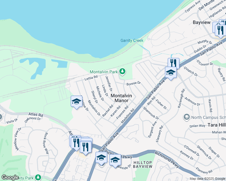 map of restaurants, bars, coffee shops, grocery stores, and more near 239 Jennifer Drive in San Pablo