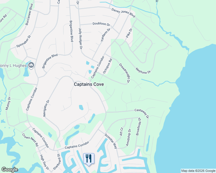 map of restaurants, bars, coffee shops, grocery stores, and more near 2435 Octopus Road in Greenbackville