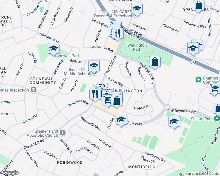 map of restaurants, bars, coffee shops, grocery stores, and more near 695 Vincent Way in Lexington