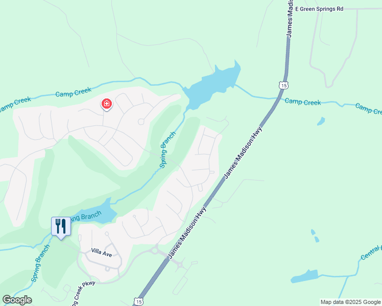 map of restaurants, bars, coffee shops, grocery stores, and more near 72 Quail Hunt Place in Gordonsville