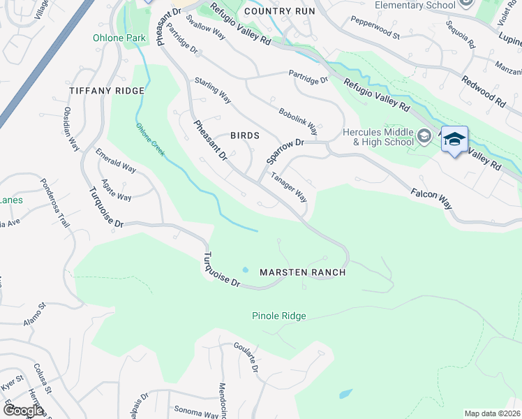 map of restaurants, bars, coffee shops, grocery stores, and more near 139 Thrush Court in Hercules
