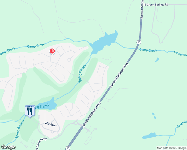map of restaurants, bars, coffee shops, grocery stores, and more near 72 Quail Hunt Place in Gordonsville