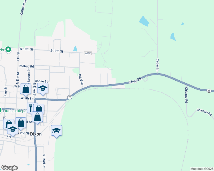 map of restaurants, bars, coffee shops, grocery stores, and more near 400 North Teresa Street in Dixon