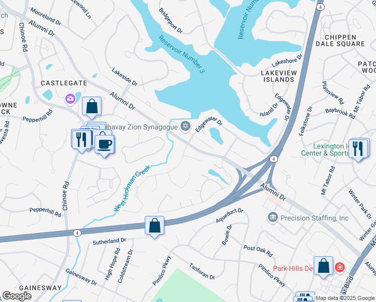 map of restaurants, bars, coffee shops, grocery stores, and more near 1006 Edgewater Drive in Lexington