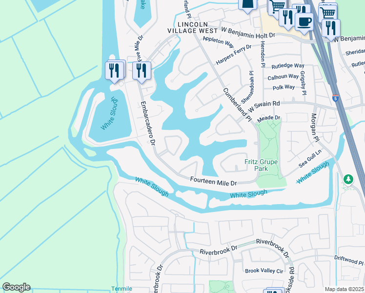 map of restaurants, bars, coffee shops, grocery stores, and more near 6278 Chesapeake Circle in Stockton