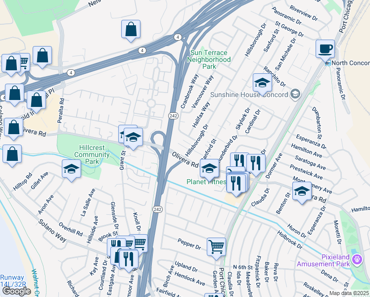 map of restaurants, bars, coffee shops, grocery stores, and more near 2236 Hillsborough Court in Concord