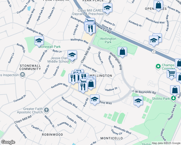 map of restaurants, bars, coffee shops, grocery stores, and more near 695 Vincent Way in Lexington