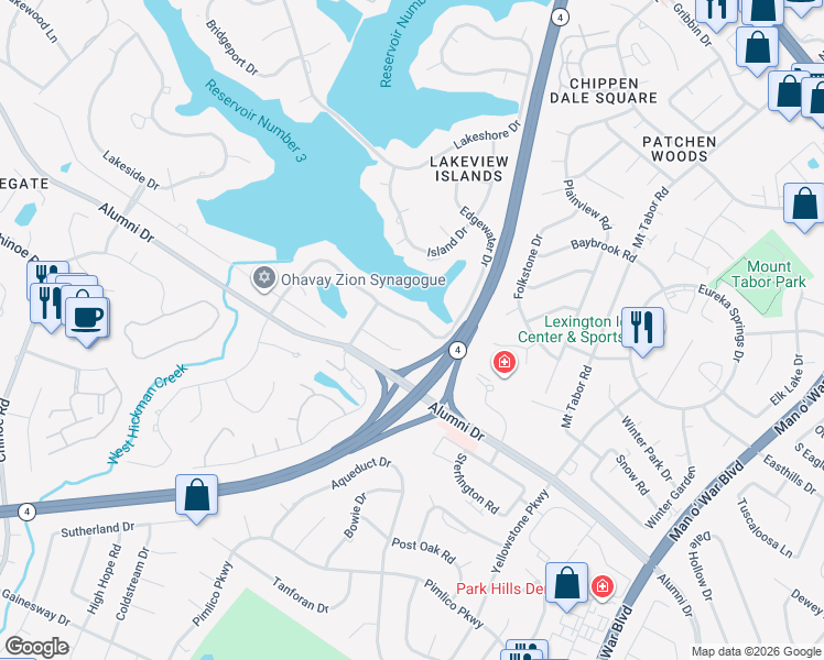 map of restaurants, bars, coffee shops, grocery stores, and more near 923 Edgewater Drive in Lexington