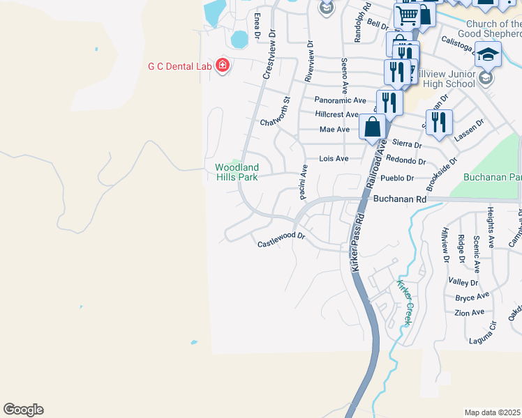 map of restaurants, bars, coffee shops, grocery stores, and more near 1 Lemonwood Place in Pittsburg