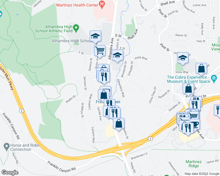 map of restaurants, bars, coffee shops, grocery stores, and more near 3725 Alhambra Avenue in Martinez