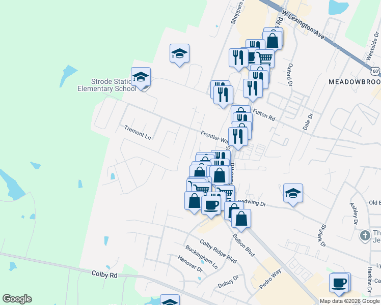 map of restaurants, bars, coffee shops, grocery stores, and more near 121 Sturbridge Lane in Winchester