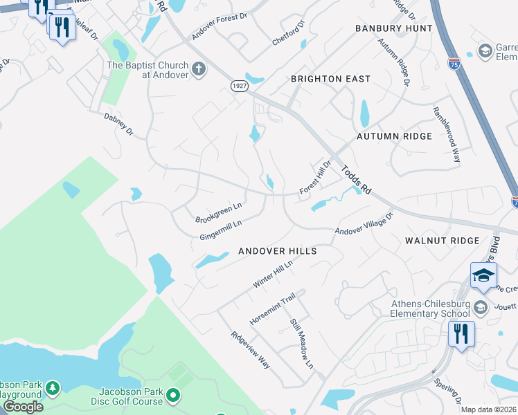 map of restaurants, bars, coffee shops, grocery stores, and more near 608 Forest Hill Drive in Lexington