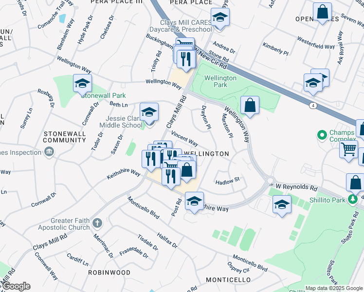 map of restaurants, bars, coffee shops, grocery stores, and more near 695 Vincent Way in Lexington
