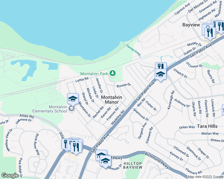 map of restaurants, bars, coffee shops, grocery stores, and more near 280 Bonnie Drive in San Pablo
