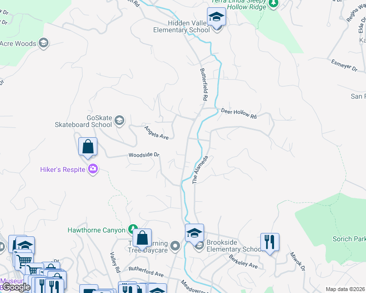 map of restaurants, bars, coffee shops, grocery stores, and more near 337 Butterfield Road in San Anselmo