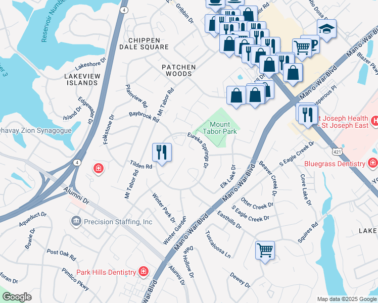 map of restaurants, bars, coffee shops, grocery stores, and more near 520 Deaton Place in Lexington