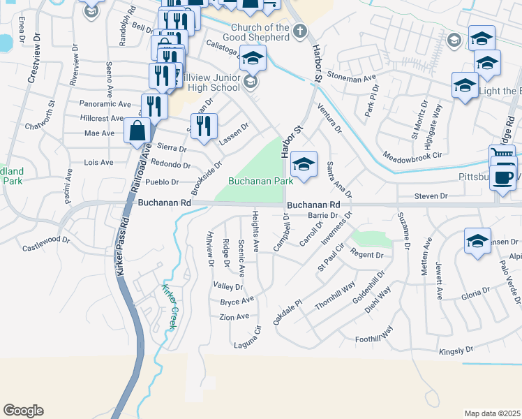 map of restaurants, bars, coffee shops, grocery stores, and more near 4201 Heights Avenue in Pittsburg