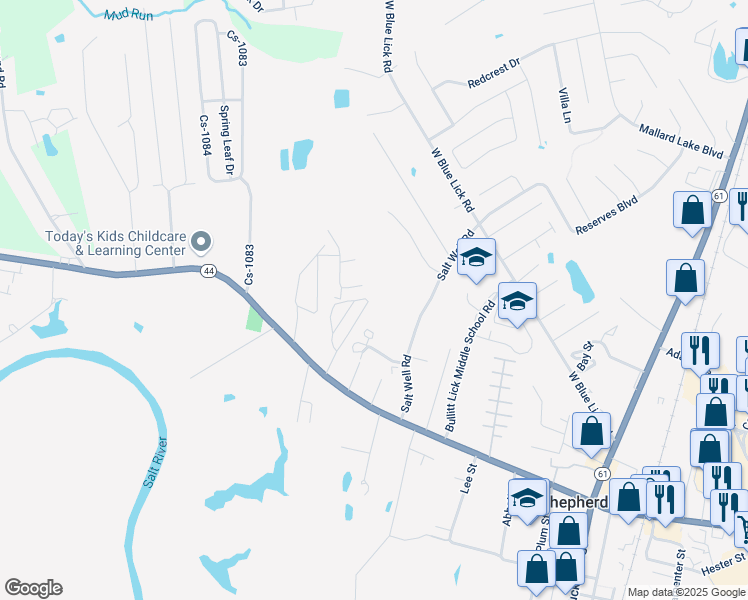 map of restaurants, bars, coffee shops, grocery stores, and more near 33 Mobile Home Park in Shepherdsville