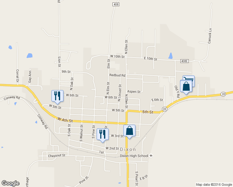 map of restaurants, bars, coffee shops, grocery stores, and more near 202 West 6th Street in Dixon
