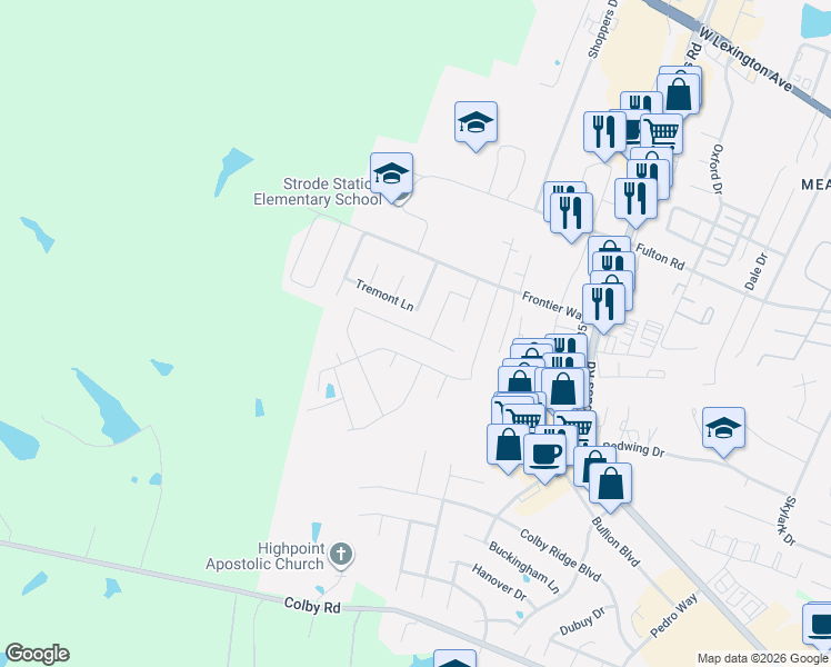 map of restaurants, bars, coffee shops, grocery stores, and more near Prescott Lane in Winchester