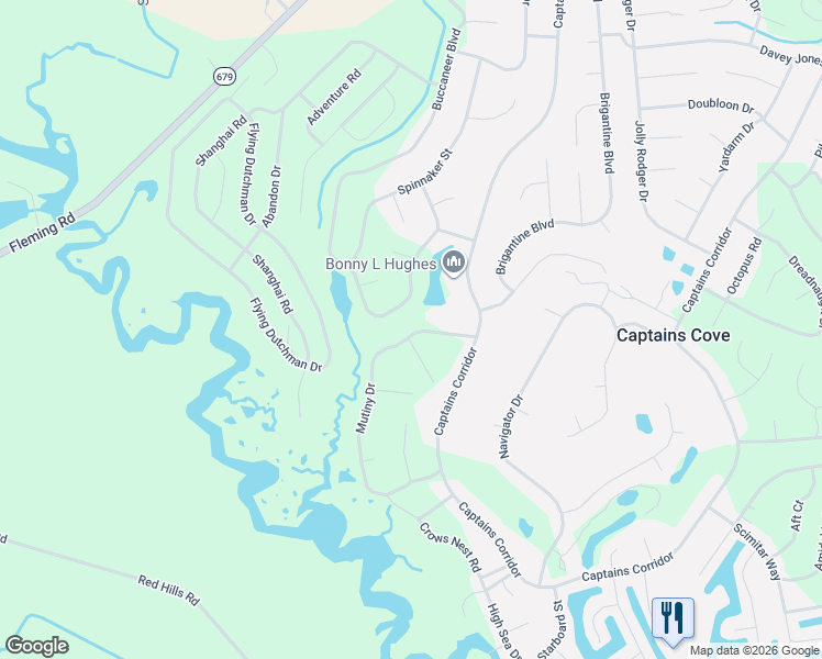 map of restaurants, bars, coffee shops, grocery stores, and more near 2271 Captains Corridor in Greenbackville