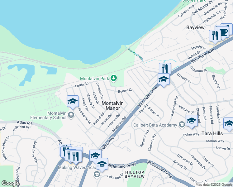 map of restaurants, bars, coffee shops, grocery stores, and more near 280 Bonnie Drive in San Pablo