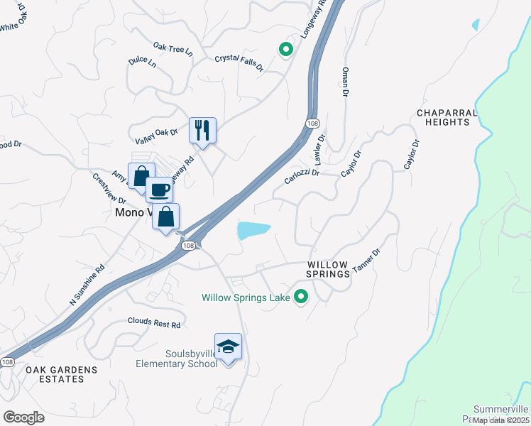 map of restaurants, bars, coffee shops, grocery stores, and more near 20702 Krzywicki Court in Soulsbyville