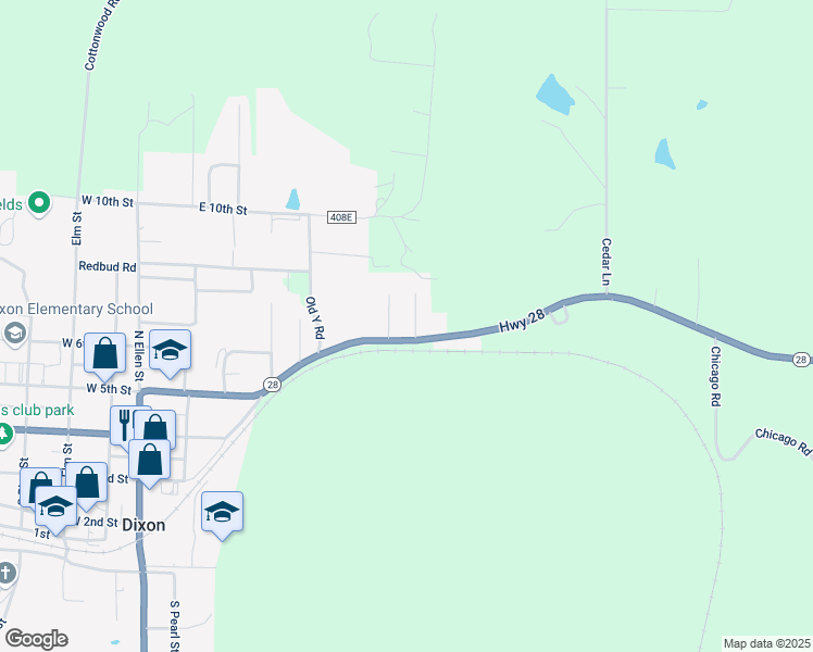 map of restaurants, bars, coffee shops, grocery stores, and more near 400 North Teresa Street in Dixon