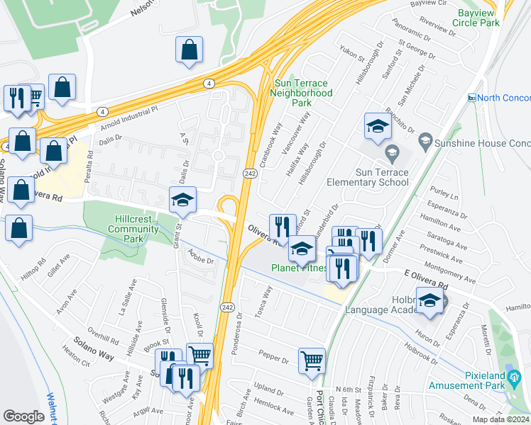 map of restaurants, bars, coffee shops, grocery stores, and more near 2236 Hillsborough Court in Concord