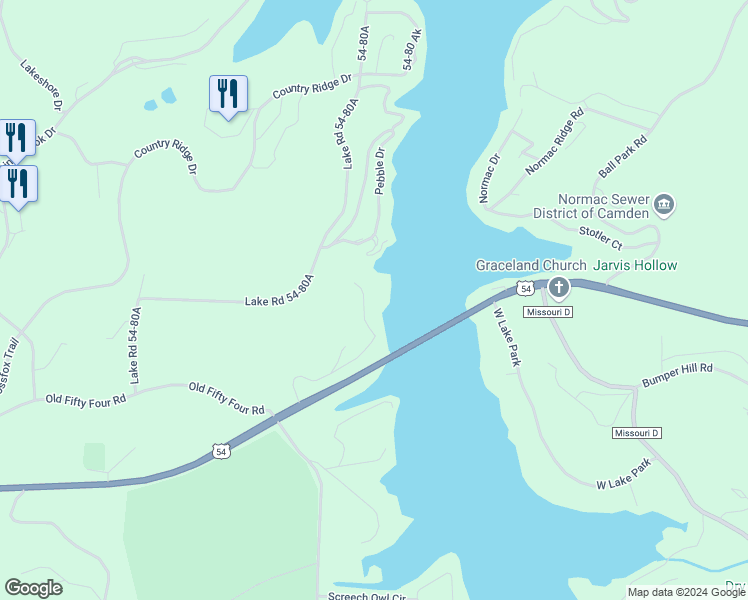 map of restaurants, bars, coffee shops, grocery stores, and more near 426 Cedar Heights Drive in Camdenton