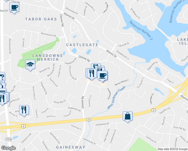 map of restaurants, bars, coffee shops, grocery stores, and more near 1050 Chinoe Road in Lexington