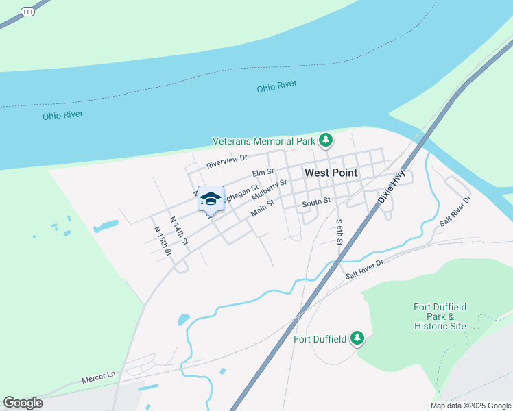 map of restaurants, bars, coffee shops, grocery stores, and more near 1108 Main St in West Point