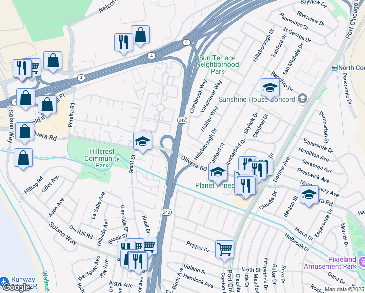map of restaurants, bars, coffee shops, grocery stores, and more near 2219 Hillsborough Court in Concord