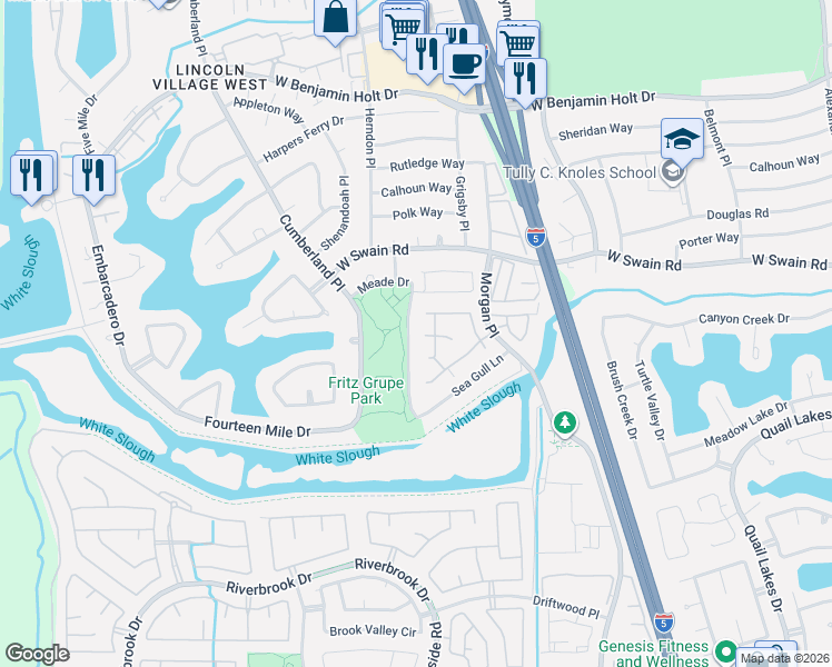 map of restaurants, bars, coffee shops, grocery stores, and more near 5928 Land View Dr in Stockton