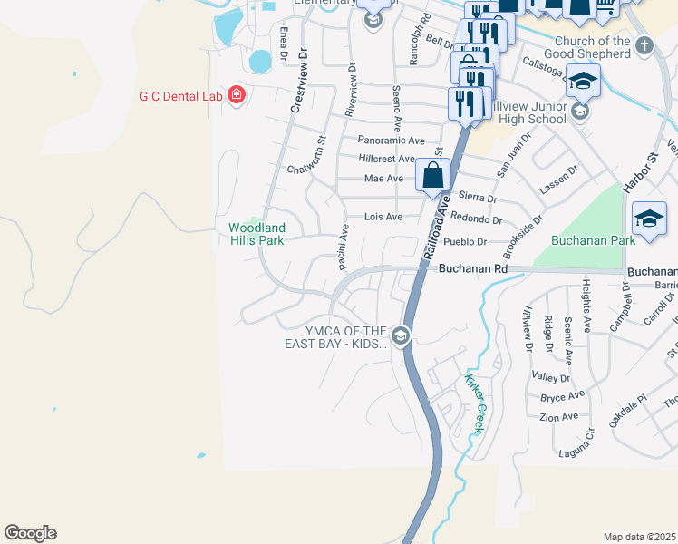 map of restaurants, bars, coffee shops, grocery stores, and more near 4 Pacini Avenue in Pittsburg