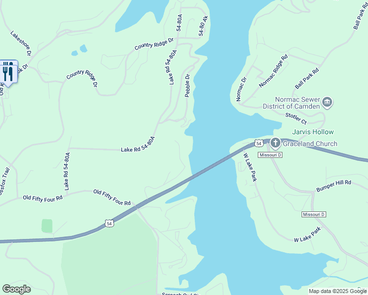 map of restaurants, bars, coffee shops, grocery stores, and more near 426 Cedar Heights Drive in Camdenton