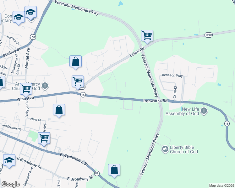 map of restaurants, bars, coffee shops, grocery stores, and more near 104 Spicer Road in Winchester