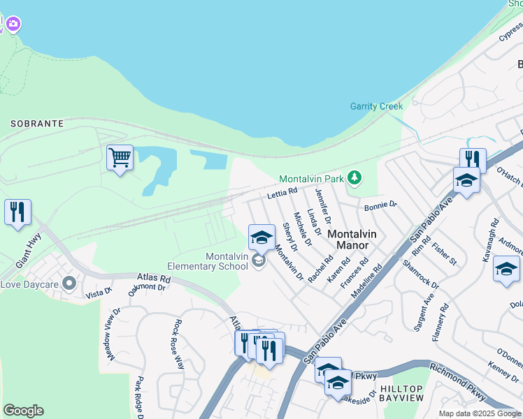 map of restaurants, bars, coffee shops, grocery stores, and more near 458 Montalvin Drive in San Pablo