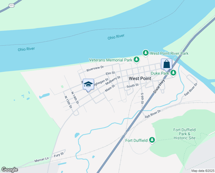 map of restaurants, bars, coffee shops, grocery stores, and more near 1108 Main St in West Point