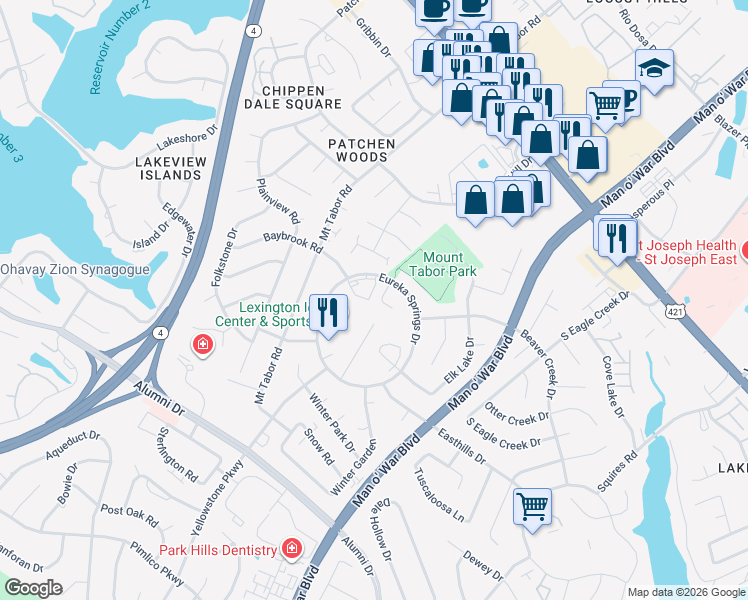 map of restaurants, bars, coffee shops, grocery stores, and more near 520 Deaton Place in Lexington