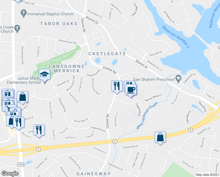 map of restaurants, bars, coffee shops, grocery stores, and more near 3145 Warrenwood Wynd in Lexington
