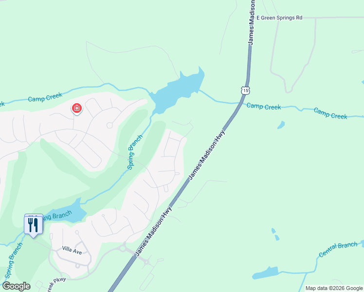 map of restaurants, bars, coffee shops, grocery stores, and more near 258 Deer Run Drive in Zion Crossroads