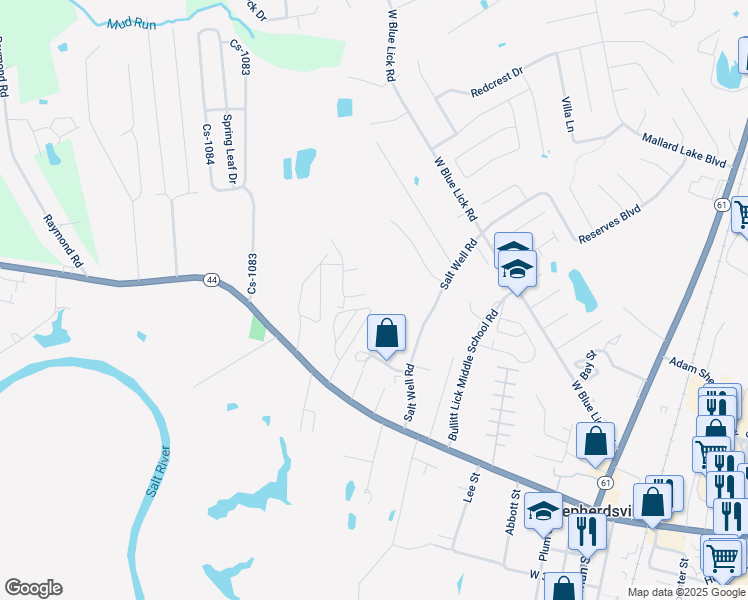 map of restaurants, bars, coffee shops, grocery stores, and more near 33 Mobile Home Park in Shepherdsville
