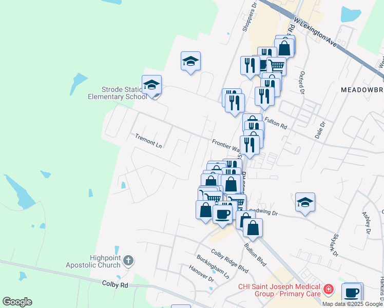 map of restaurants, bars, coffee shops, grocery stores, and more near 121 Sturbridge Lane in Winchester