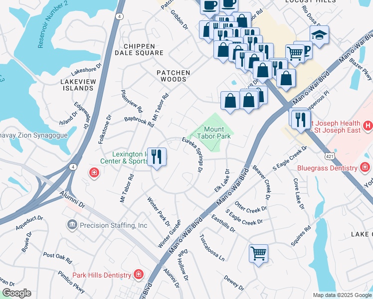map of restaurants, bars, coffee shops, grocery stores, and more near 520 Deaton Place in Lexington