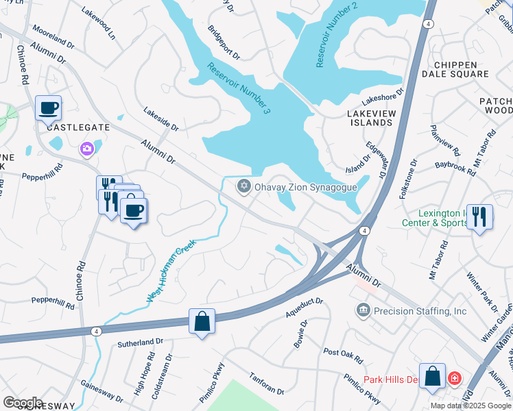 map of restaurants, bars, coffee shops, grocery stores, and more near 1006 Edgewater Drive in Lexington