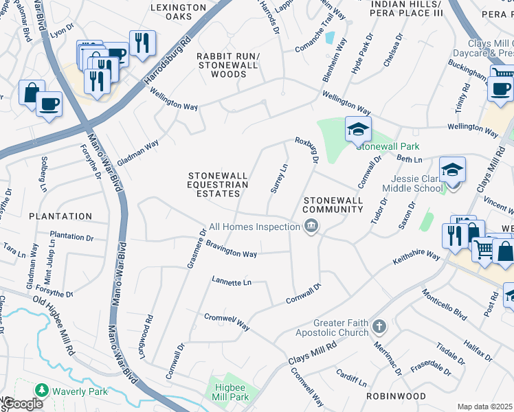 map of restaurants, bars, coffee shops, grocery stores, and more near 759 Cindy Blair Way in Lexington