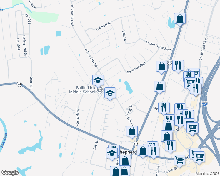 map of restaurants, bars, coffee shops, grocery stores, and more near 6 Cs-1103 in Shepherdsville