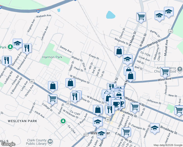 map of restaurants, bars, coffee shops, grocery stores, and more near in Winchester