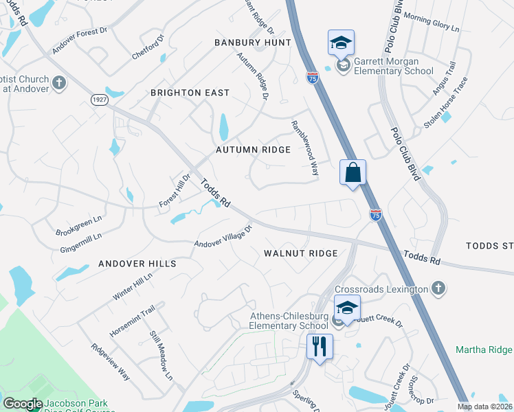 map of restaurants, bars, coffee shops, grocery stores, and more near 3801 Barnard Drive in Lexington